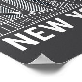 New York Skyline With Statue Of Liberty White Line ポスター (角)