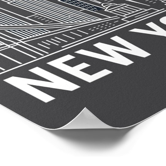 New York Skyline With Statue Of Liberty White Line ポスター (角)