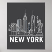 New York Skyline With Statue Of Liberty White Line ポスター (正面)