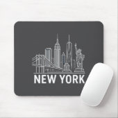 New York Skyline With Statue Of Liberty White Line マウスパッド (マウス)