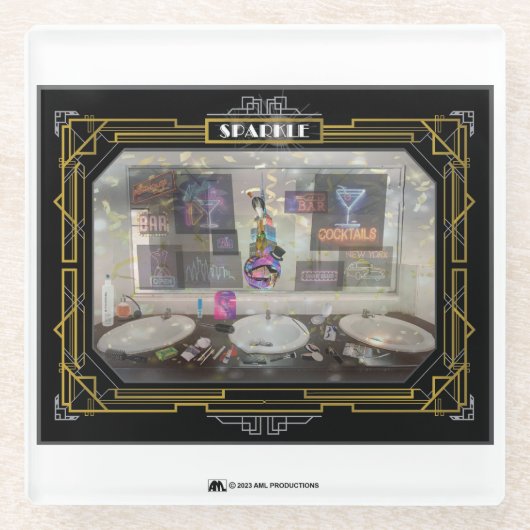 NEW YORK SPARKLE写真13フレーム6白 ガラスコースター (正面)