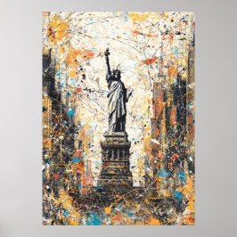 New York Statue of Liberty Abstract Drip Painting ポスター