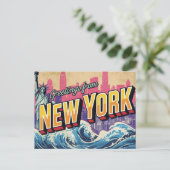 New York Statue Wave Skyline ポストカード (スタンド正面)