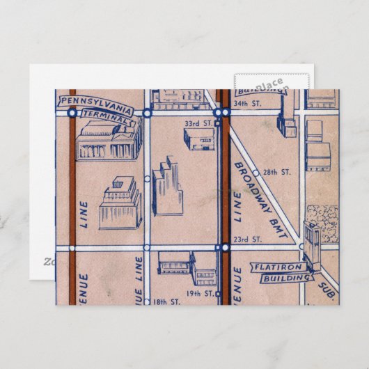 NEW YORK SUBWAY MAP, 1940 2 ポストカード (正面/裏面)