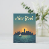 New York Sunset Skyline View ポストカード (スタンド正面)