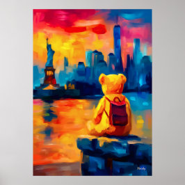 New York Teddy Fauvist Liberty Sunset Print ポスター