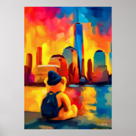 New York Teddy Fauvist Manhattan Sunset Print ポスター