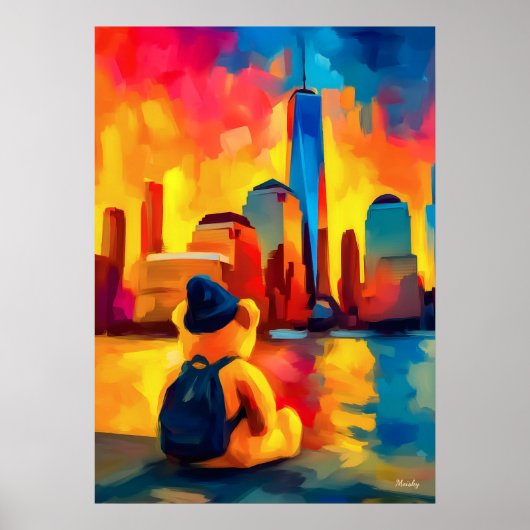 New York Teddy Fauvist Manhattan Sunset Print ポスター (正面)