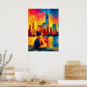 New York Teddy Fauvist Manhattan Sunset Print ポスター (キッチン)