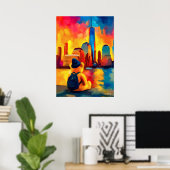 New York Teddy Fauvist Manhattan Sunset Print ポスター (ホームオフィス)