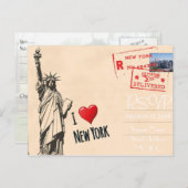 New York Themed Wedding RSVP招待状と写真 インビテーションポストカード (正面/裏面)