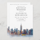 New York Watercolor Birthday Weekend 招待状 (正面/裏面)