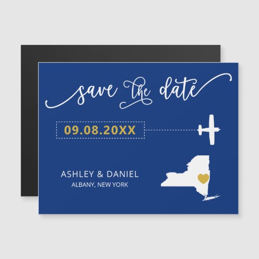New York Wedding Save the Date Card, Map マグネット招待状 (正面/裏面)