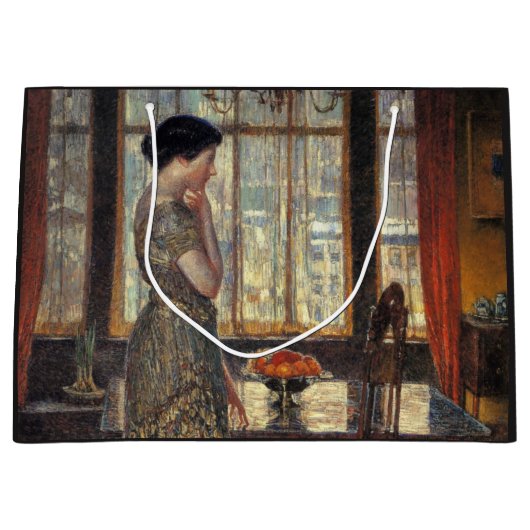 New York Window in Winter (by Childe Hasssam) ラージペーパーバッグ (正面)