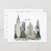 New York winter holiday wedding rsvp postcard インビテーションポストカード (正面/裏面)