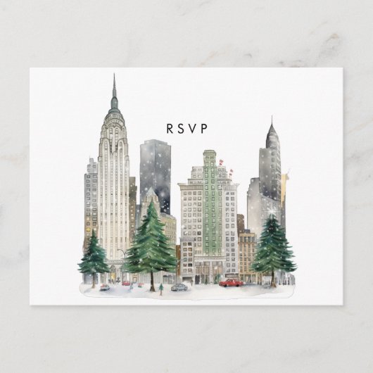 New York winter holiday wedding rsvp postcard インビテーションポストカード (正面)