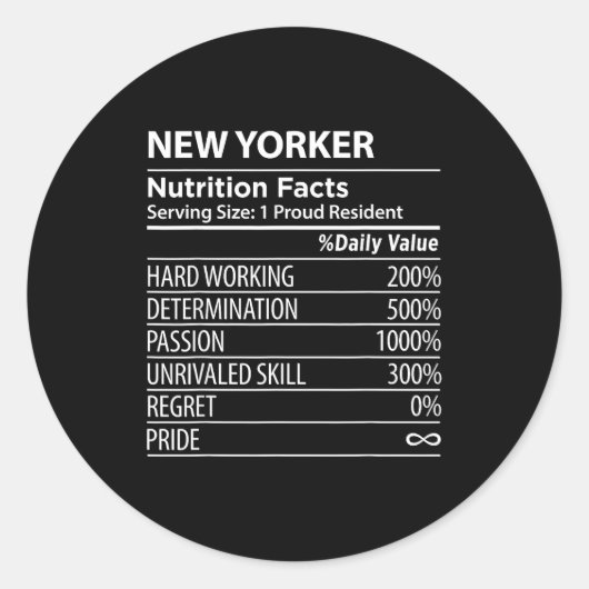 New Yorker Nutrition Facts Funny New York Pride ラウンドシール (正面)