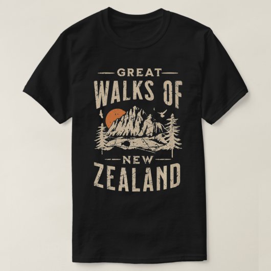 New Zealand Kiwi Great Walks Retro Souvenir Nation Tシャツ (デザイン正面)