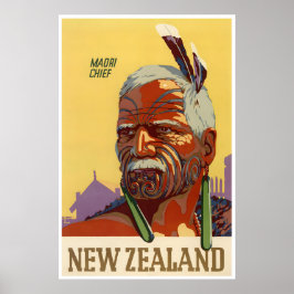 New Zealand Print Maori Chief Poster Travel Art ポスター