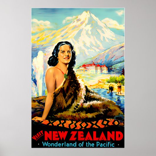 New Zealand Print Travel Poster Maori Ar ポスター (正面)