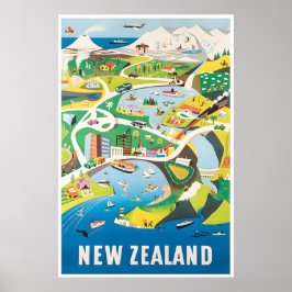 New Zealand Print Travel Poster Map Print ポスター