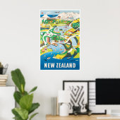 New Zealand Print Travel Poster Map Print ポスター (ホームオフィス)