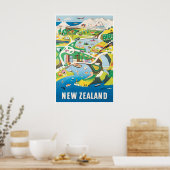 New Zealand Print Travel Poster Map Print ポスター (キッチン)