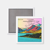 New Zealand Southern Alps Pop Art Retro Landscape マグネット (正面/裏面)