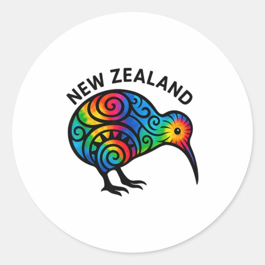 New Zealand Vacation, New Zealand Souvenirs, Kiwi ラウンドシール (正面)