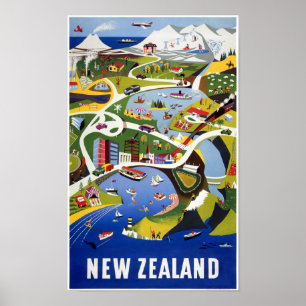 New Zealand Wellington Vintage Travel Poster ポスター