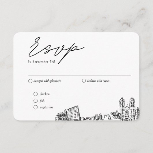 Newark結婚のRSVP伝統的 Mealオプション エンクロージャーカード (正面)