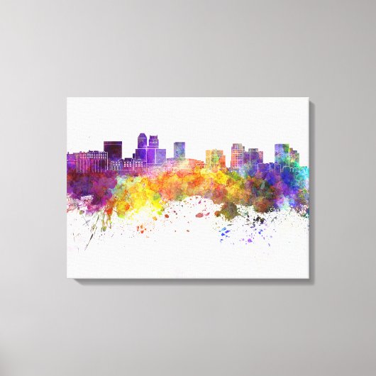 Newark skyline in watercolor background キャンバスプリント (正面)
