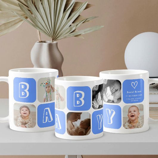 Newborn Baby Boy 5 photo collage keepsake Blue コーヒーマグカップ