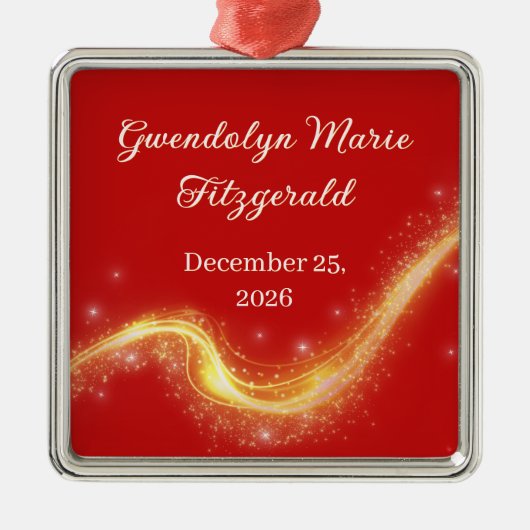 Newborn Baby Gift Red Commemorative Birth Ornament メタルオーナメント (正面)