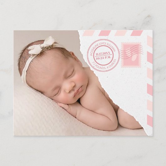 Newborn Baby Girl Announcement Postcard 案内ポストカード (正面)