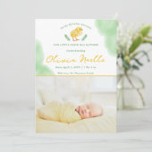 Newborn Spring Baby Photo Announcement With Chick カード (スタンド正面)