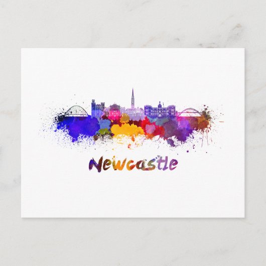 Newcastle skyline in watercolor ポストカード (正面)