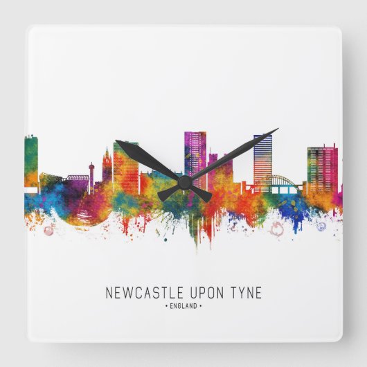 Newcastle UK Skyline スクエア壁時計 (正面)
