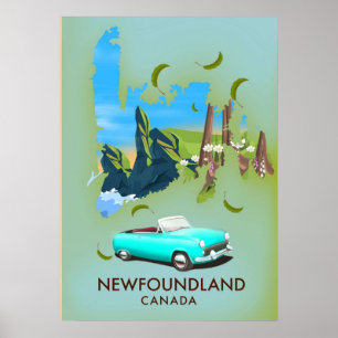 newfoundlandカナダの地図旅行 ポスター