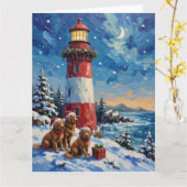 Newfoundland Christmas Lighthouse Holiday カード (黄色い花)