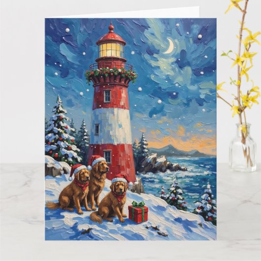 Newfoundland Christmas Lighthouse Holiday カード (黄色い花)