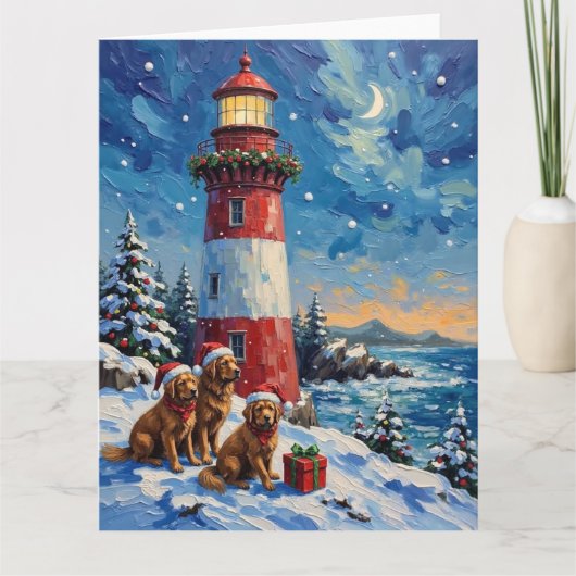 Newfoundland Christmas Lighthouse Holiday カード (正面)