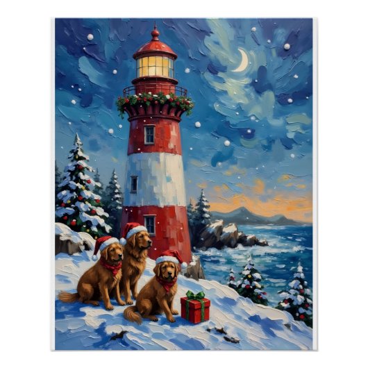Newfoundland Christmas Lighthouse Holiday ポスター (正面)