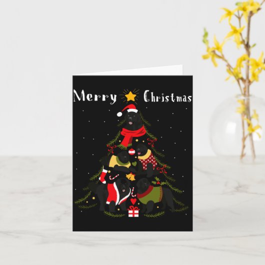 Newfoundland Christmas Tree Xmas Dog Lover  カード (黄色い花)