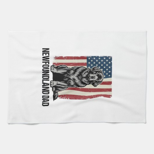 Newfoundland Dad Patriotic Dog Vintage キッチンタオル (横)
