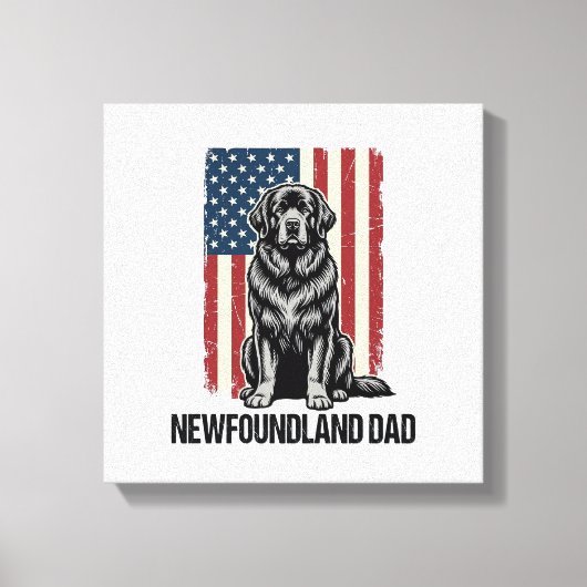 Newfoundland Dad Patriotic Dog Vintage キャンバスプリント (正面)