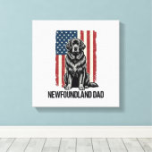 Newfoundland Dad Patriotic Dog Vintage キャンバスプリント (インサイチュ (ウッドフロア))