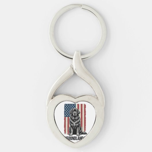 Newfoundland Dad Patriotic Dog Vintage キーホルダー (正面)