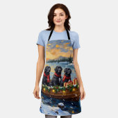 Newfoundland Dog Christmas Boat Holiday エプロン (着用した状態)