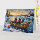Newfoundland Dog Christmas Boat Holiday カード (黄色い花)